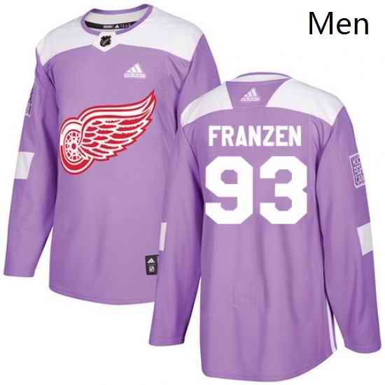 Mens Adidas Detroit Red Wings 93 Johan Franzen Authentic Purple Fights Cancer Practice NHL Jersey